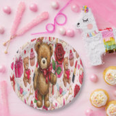 Cute Romantic Red & Pink Watercolor Love Pattern Pappteller (Party)