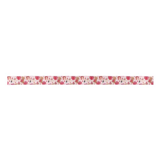 Cute Romantic Red & Pink Watercolor Love Pattern Satinband (Vorderseite)