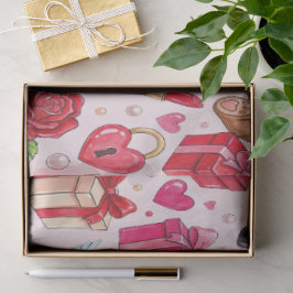 Cute Romantic Red & Pink Watercolor Love Pattern Seidenpapier