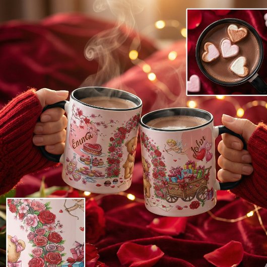 Cute Romantic Red & Pink Watercolor Love Pattern Tasse