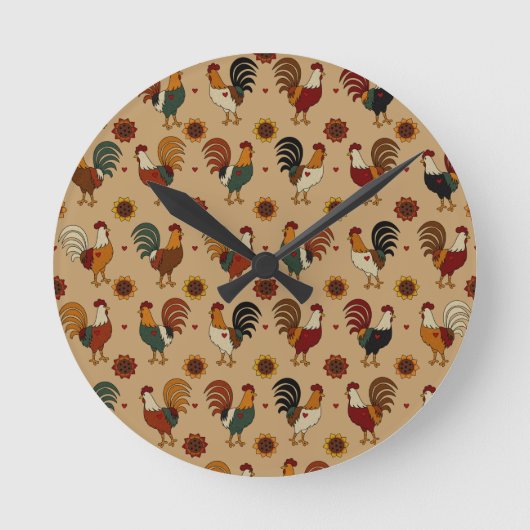 Cute Rooster Wall Clock Runde Wanduhr (Vorderseite)