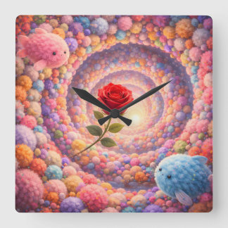 Cute Rose Fantasy Kids Room Wall Clock Decor Quadratische Wanduhr