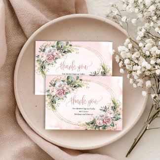 Cute Rose Gold Floral Greenery Thank You Card Dankeskarte