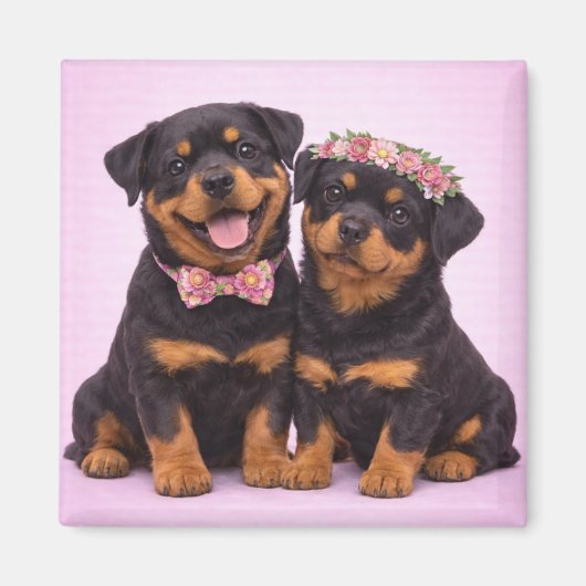 Cute Rottweiler Couple Valentine Illustration Magnet (Vorne)