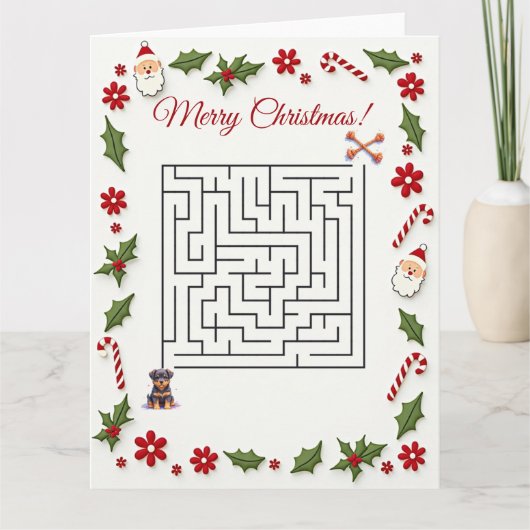 Cute Rottweiler Dog Christmas Maze Puzzle Holiday Karte (Vorderseite)