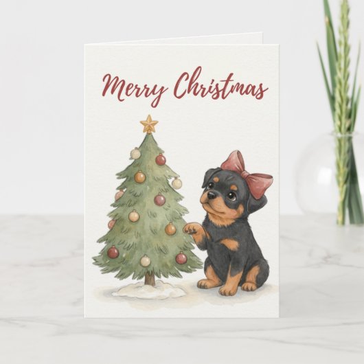 Cute Rottweiler Puppy Christmas Card Karte (Vorderseite)