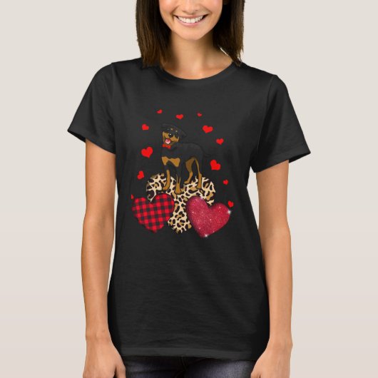 Cute Rottweiler With Leopard Red Plaid Heart  Idea T-Shirt (Vorderseite)