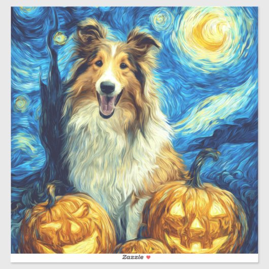 Cute Rough Collie Dog Halloween Jack O Lantern Pum Aufkleber (Blatt)