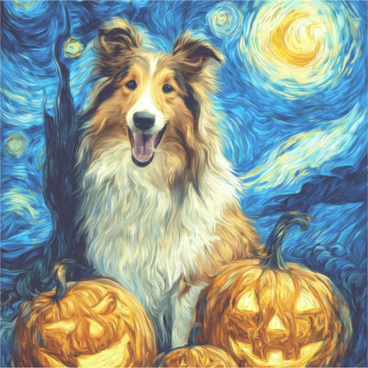 Cute Rough Collie Dog Halloween Jack O Lantern Pum Aufkleber (Vorderseite)