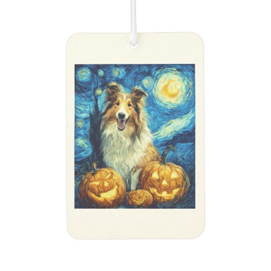 Cute Rough Collie Dog Halloween Jack O Lantern Pum Autolufterfrischer (Vorderseite)