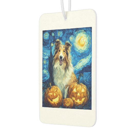 Cute Rough Collie Dog Halloween Jack O Lantern Pum Autolufterfrischer (Links)