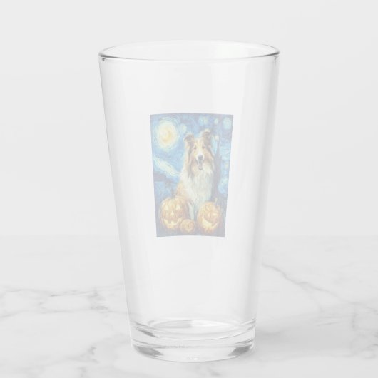 Cute Rough Collie Dog Halloween Jack O Lantern Pum Glas (Rückseite)