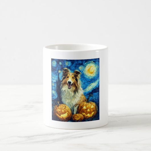 Cute Rough Collie Dog Halloween Jack O Lantern Pum Kaffeetasse (Mittel)