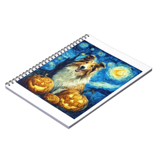 Cute Rough Collie Dog Halloween Jack O Lantern Pum Notizblock (Linke Seite)