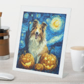 Cute Rough Collie Dog Halloween Jack O Lantern Pum Sockelschild (In Situ)