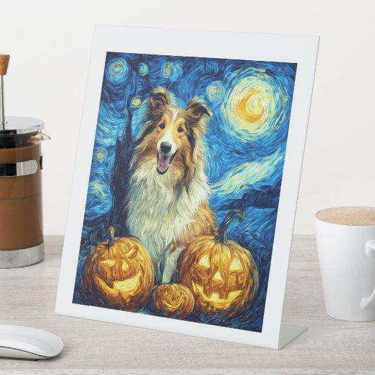 Cute Rough Collie Dog Halloween Jack O Lantern Pum Sockelschild (In Situ)