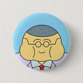 Cute Round Face Business Employee ID Badge Blue Button (Vorderseite)
