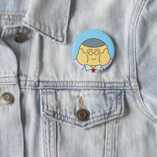 Cute Round Face Business Employee ID Badge Blue Button (Beispiel)