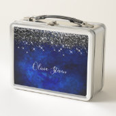 Cute royal blue black faux glitter personalized metall brotdose (Vorderseite)