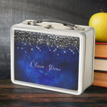 Cute royal blue black faux glitter personalized