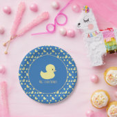 Cute Rubber Duck Modern Blue Baby Shower Pappteller (Party)
