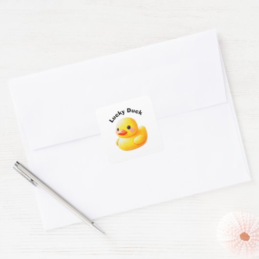 Cute Rubber Ducky with Customizable Text Quadratischer Aufkleber (Umschlag)