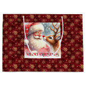 Cute Rudolph and Santa Kids Christmas Gift Bag Fun Große Geschenktüte (Vorderseite)