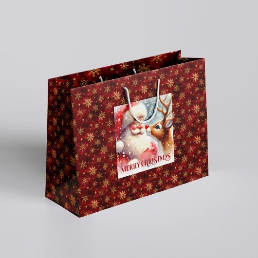 Cute Rudolph and Santa Kids Christmas Gift Bag Fun Große Geschenktüte