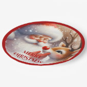 Cute Rudolph and Santa Kids Holiday Paper Plates Pappteller (Schrägansicht)