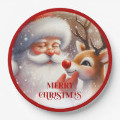 Cute Rudolph and Santa Kids Holiday Paper Plates Pappteller (Vorderseite)
