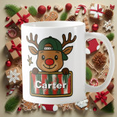 Cute Rudolph Green Cap Reindeer Mug for Boys Kaffeetasse