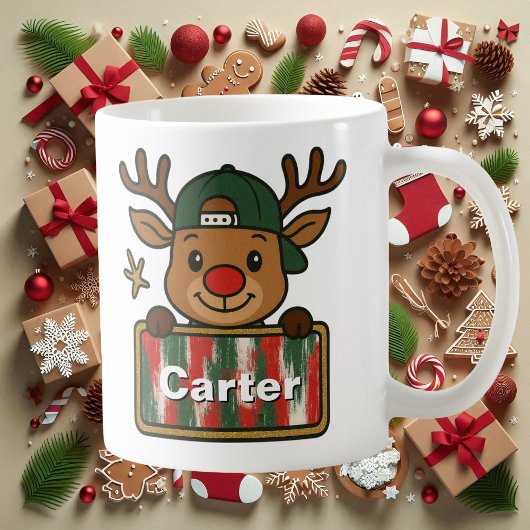 Cute Rudolph Green Cap Reindeer Mug for Boys Kaffeetasse