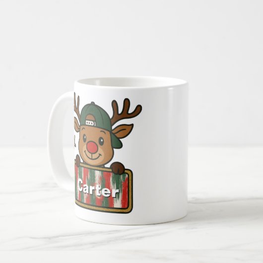 Cute Rudolph Green Cap Reindeer Mug for Boys Kaffeetasse (Vorderseite Links)