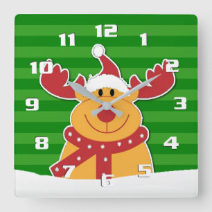 Cute Rudolph in The Snow Fun Christmas Quadratische Wanduhr