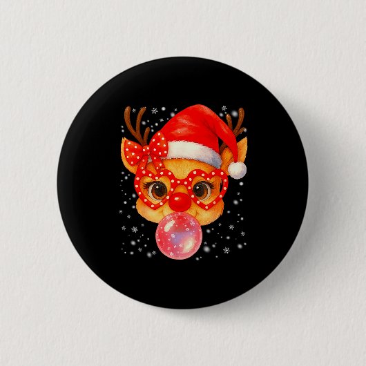 Cute Rudolph Red Nose Bubble Gum Christmas Xmas Gi Button (Vorderseite)