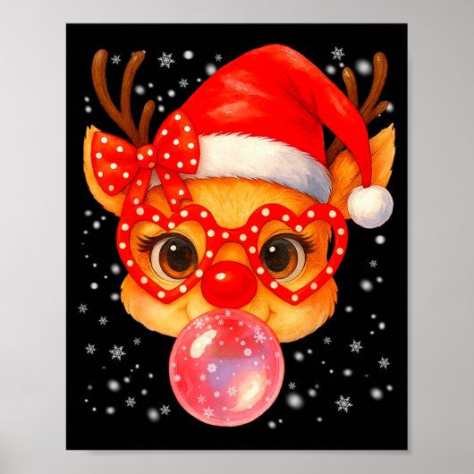 Cute Rudolph Red Nose Bubble Gum Christmas Xmas Gi Poster (Vorne)