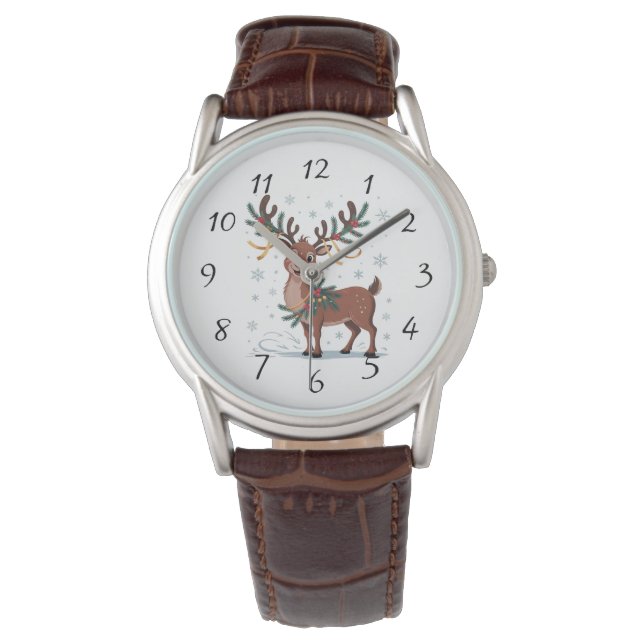 Cute Rudolph with Gold Accents Armbanduhr (Vorderseite)