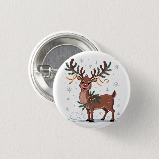 Cute Rudolph with Gold Accents Button (Vorne & Hinten)