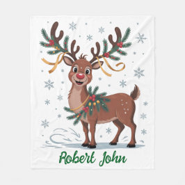 Cute Rudolph with Gold Accents Fleecedecke