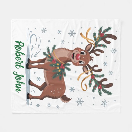 Cute Rudolph with Gold Accents Fleecedecke (Vorderseite (Horizontal))