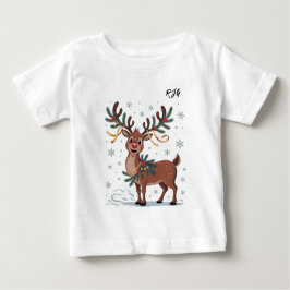 Cute Rudolph with Gold Accents Initials Baby T-shirt