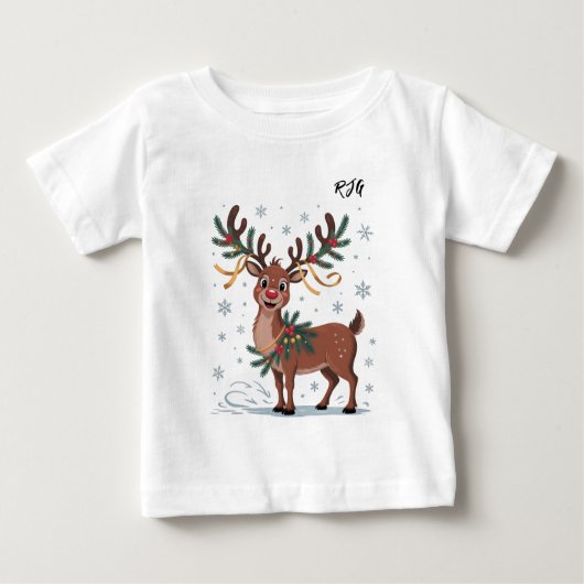 Cute Rudolph with Gold Accents Initials Baby T-shirt (Vorderseite)