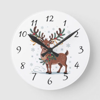 Cute Rudolph with Gold Accents Runde Wanduhr