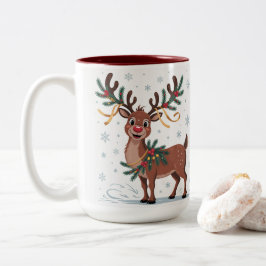 Cute Rudolph with Gold Accents Zweifarbige Tasse