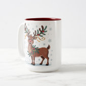 Cute Rudolph with Gold Accents Zweifarbige Tasse (Vorderseite Links)