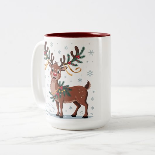 Cute Rudolph with Gold Accents Zweifarbige Tasse (Vorderseite Links)