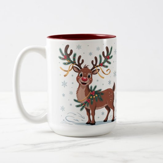 Cute Rudolph with Gold Accents Zweifarbige Tasse (Links)