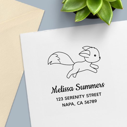 Cute Running Fox Address Permastempel