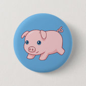 Cute Running Piglet Pig on Blue Button (Vorderseite)