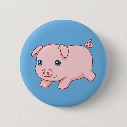 Cute Running Piglet Pig on Blue Button (Vorderseite)